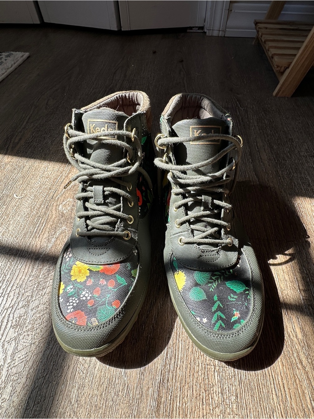 Keds x Rifle Paper Co. Scout Boot Olive Green Floral High Top Sneakers Size 10